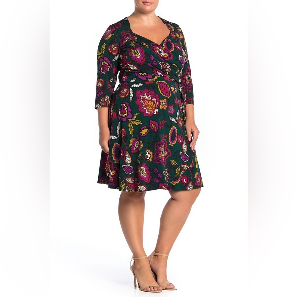 Leota Floral Wrap Dress 3X Travel Knit Stretch Workwear 3/4 Sleeve 3L